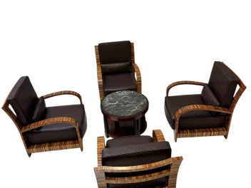 Four Art Deco Lounge Chairs with Leather Cushions France, 1930s